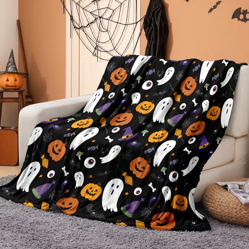 WONGS BEDDING Halloween Kuscheldecke Kürbisse Totenkopf Flauschig Fleecedecke 150x200 cm, Sherpa Decke Super Weich und Warme Wohndecke als Couchdecke Sofadecke Überwurf für Bett Couch von WONGS BEDDING