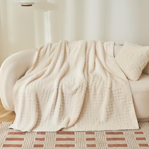 WONGS BEDDING Kuscheldecke 150X200 Fleecedecke Flauschig Decke Waffel Design Kuscheldecke Sofadecke Warm Wohndecke Flanell Decke Weich Flauschig Decke für Bett & Couch,Beige von WONGS BEDDING