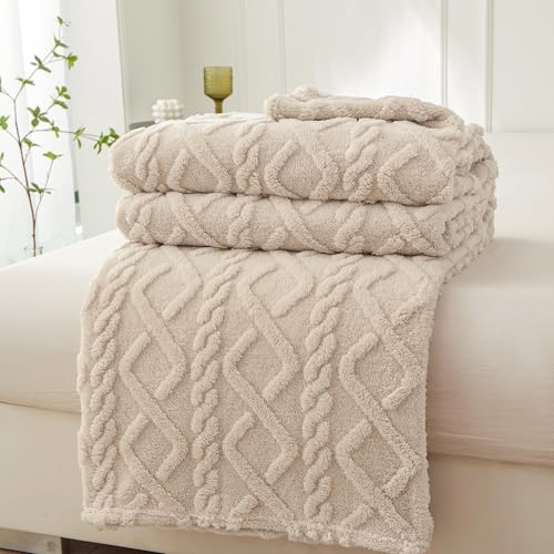 WONGS BEDDING Kuscheldecke Flauschig 150x200 Wohndecke Lammdecke Flauschige Weiche Sofadecke Fleecedecke Couchdecke Warme kuscheldecke für Bett Sofa, Beige von WONGS BEDDING