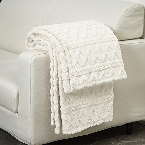 WONGS BEDDING Kuscheldecke Flauschig Decken für Sofa, Boho Decke Sofadecke Wolldecke 150x200, Fleecedecke, Wohndecke, Couchdecke Weiche Warme für Bett Couch Blanket, Weiß Creme von WONGS BEDDING
