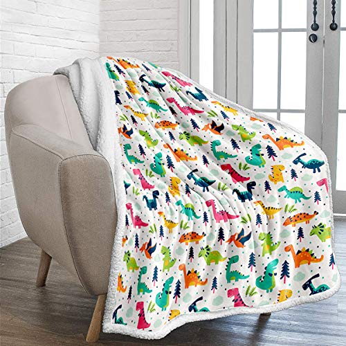 WONGS BEDDING Kuscheldecke Flanell Mikrofaser 150x200cm Cartoon Dinosaurier Gedruckte Decke Fleecedecke Weich Wohndecke Tagesdecke Dicke Sofadecke zweiseitige Decke für Kinder Jungen von WONGS BEDDING