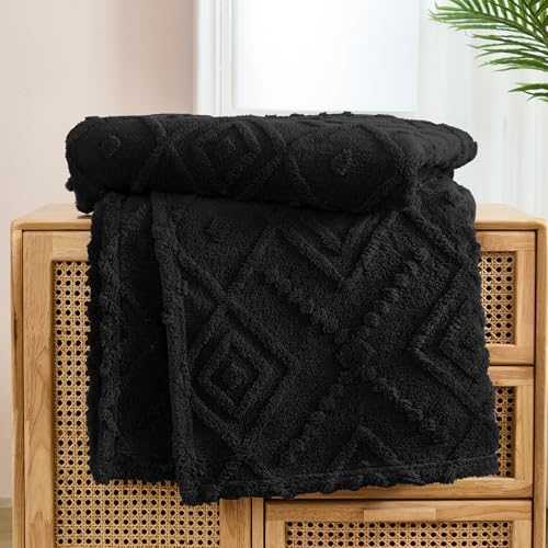 WONGS BEDDING Kuscheldecke Flauschig 150x200 Schwarz Decken, Creme Wohndecke Warme Fleecedecke Weiche Sofadecke Couchdecke für Bett Sofa Büro Mädchen von WONGS BEDDING