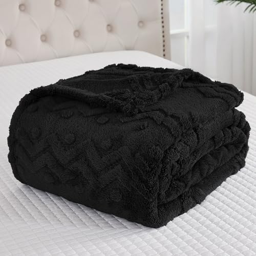 WONGS BEDDING Kuscheldecke Flauschig Decke Schwarz, Sofadecke Wolldecke 220x240 Wohn- & Kuscheldecken, Warme Weiche Fleecedecke Boho Decken überwurfdecke für Sofa Couch Bett von WONGS BEDDING