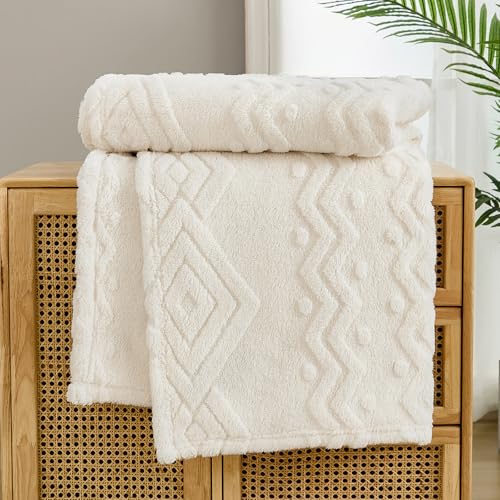 WONGS BEDDING Kuscheldecke Flauschig Decke Weiß, Sofadecke Wolldecke 220x240 Wohn- & Kuscheldecken, Warme Weiche Fleecedecke Boho Decken überwurfdecke für Sofa Couch Bett von WONGS BEDDING
