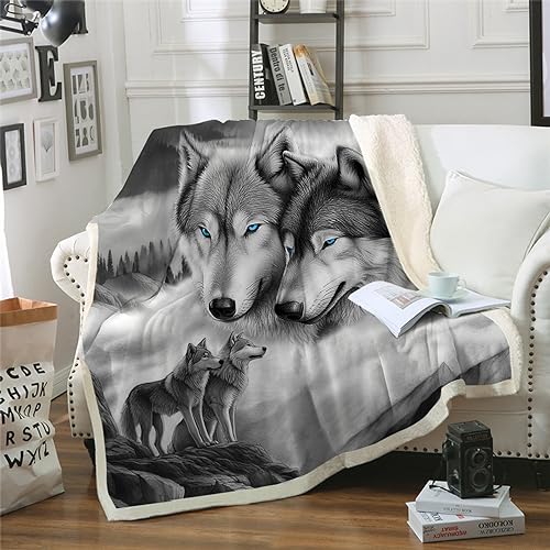 WONGS BEDDING Kuscheldecke Flauschig Sherpa Decke 3D Wolf Kinder Fleecedecke Wohndecke Grau Warm Sofaüberwurf Decke Sofadecke Couchdecke Tagesdecke für Bett & Sofa, 130x150 cm von WONGS BEDDING