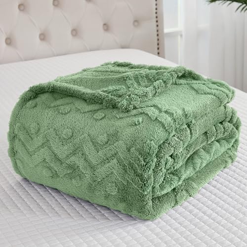 WONGS BEDDING Kuscheldecke Grün Flauschig Decke, Sofadecke Wolldecke 220x240 Wohn- & Kuscheldecken, Warme Weiche Fleecedecke Boho Decken überwurfdecke für Sofa Couch Bett von WONGS BEDDING