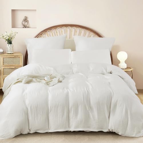 WONGS BEDDING Musselin Bettwäsche 135x200 aus 100% Baumwolle, Bettwäsche-Sets 1er Set Bettbezug mit 1 Kissenbezüge 80x80 cm Knitterlook Weiche Bettbezug Bügelfrei, mit Reißverschluss, Weiß WONGS BEDDING Musselin Bettwäsche 135x200 aus 100% Baumwolle, Bettwäsche-Sets 1er Set Bettbezug mit 1 Kissenbezüge 80x80 cm Knitterlook Weiche Bettbezug Bügelfrei, mit Reißverschluss, Weiß von WONGS BEDDING
