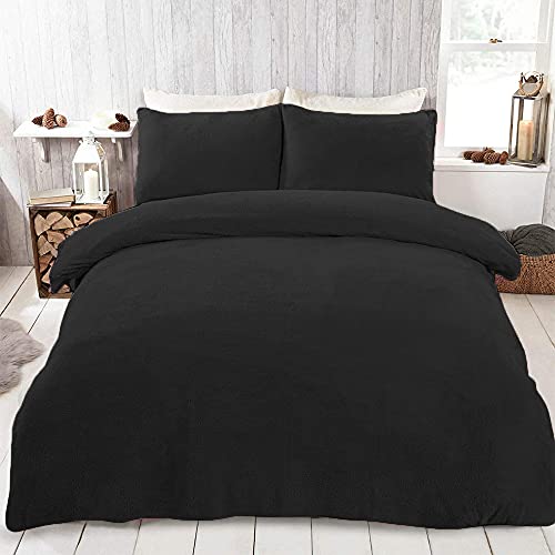 WONGS BEDDING Plüsch Bettwäsche 135x200 Fleece Bettbezug Set 2 teilig Weiche Angenehme Winter Bettwäsche 1 Bettbezug mit Reißverschluss und 1 mal 50x75cm Kissenbezug(Schwarz) von WONGS BEDDING