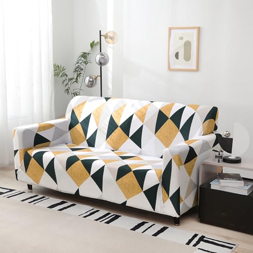 WONGS BEDDING Sofa Überzug 2 Sitzer, Elastisch Stretch Sofabezug, Geometrisch Muster Couch Überzug Sofaüberwurf Sofahusse, Sofa Cover Protector für Hunde Katzen Haustiere, Weiß von WONGS BEDDING