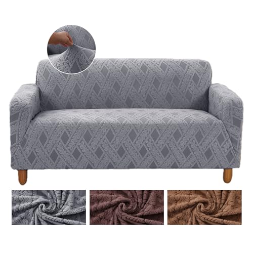 WONGS BEDDING Couch überzug, Sofa Überzug 2 Sitzer Stretch Sofabezug rutschfest Jacquard Couch überzug Durable sofaüberwürfe,Stretch Sofabezüge mit Armlehnen Rutschfester Unterlage Sofabezug,Grau von WONGS BEDDING