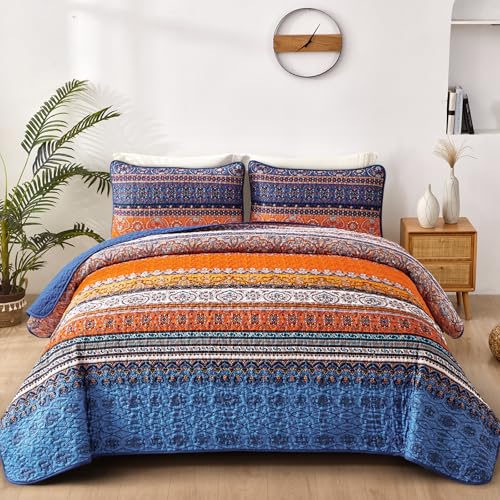 WONGS BEDDING Tagesdecke 220x240 Bettüberwurf Boho Decke Steppdecke 3 Teilig Doppelbett Gesteppt Bettdecke Mikrofaser Wohndecke mit 2 Kissenbezug 50x75 für Schlafzimmer als Sofaüberwurf, Blue Orange WONGS BEDDING Tagesdecke 220x240 Bettüberwurf Boho Decke Steppdecke 3 Teilig Doppelbett Gesteppt Bettdecke Mikrofaser Wohndecke mit 2 Kissenbezug 50x75 für Schlafzimmer als Sofaüberwurf, Blue Orange von WONGS BEDDING