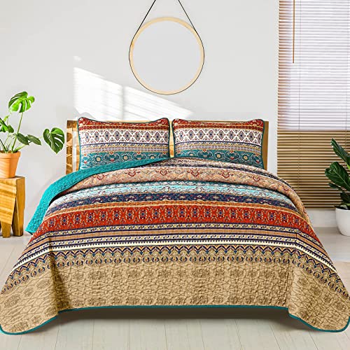 WONGS BEDDING Tagesdecke 220x240 Bettüberwurf Boho Decke Steppdecke 3 Teilig Doppelbett Gesteppt Bettdecke Mikrofaser Wohndecke mit 2 Kissenbezug 50x75 für Schlafzimmer als Sofaüberwurf (Braun) von WONGS BEDDING