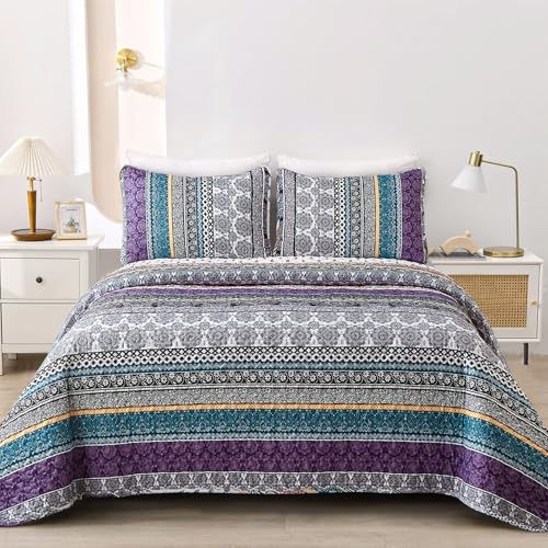 WONGS BEDDING Tagesdecke 240x260 Bettüberwurf Boho Decke Steppdecke 3 Teilig Doppelbett Gesteppt Bettdecke Mikrofaser Wohndecke mit 2 Kissenbezug 50x75 für Schlafzimmer als Sofaüberwurf, Purple WONGS BEDDING Tagesdecke 240x260 Bettüberwurf Boho Decke Steppdecke 3 Teilig Doppelbett Gesteppt Bettdecke Mikrofaser Wohndecke mit 2 Kissenbezug 50x75 für Schlafzimmer als Sofaüberwurf, Purple von WONGS BEDDING