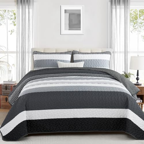 WONGS BEDDING Tagesdecke 240x260 Schwarz Weiß Bettüberwurf Schlieren Decke Steppdecke 3 teilig Doppelbett Gesteppt Bettdecke Mikrofaser Wohndecke mit 2 Kissenbezug 50x75 für Schlafzimmer Sofaüberwurf WONGS BEDDING Tagesdecke 240x260 Schwarz Weiß Bettüberwurf Schlieren Decke Steppdecke 3 teilig Doppelbett Gesteppt Bettdecke Mikrofaser Wohndecke mit 2 Kissenbezug 50x75 für Schlafzimmer Sofaüberwurf von WONGS BEDDING