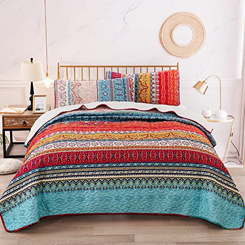 WONGS BEDDING Tagesdecke 220x240 Bettüberwurf Boho Decke Steppdecke 3 teilig Doppelbett gesteppt Bettdecke Mikrofaser Wohndecke mit 2 Kissenbezug 50x70 für Schlafzimmer als Sofaüberwurf (Böhmisch) von WONGS BEDDING
