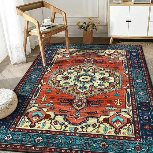 WONGS BEDDING Boho Teppich Wohnzimmer Schlafzimmer Kurzflor Teppiche Waschbar Weich rutschfest Vintage Design von WONGS BEDDING