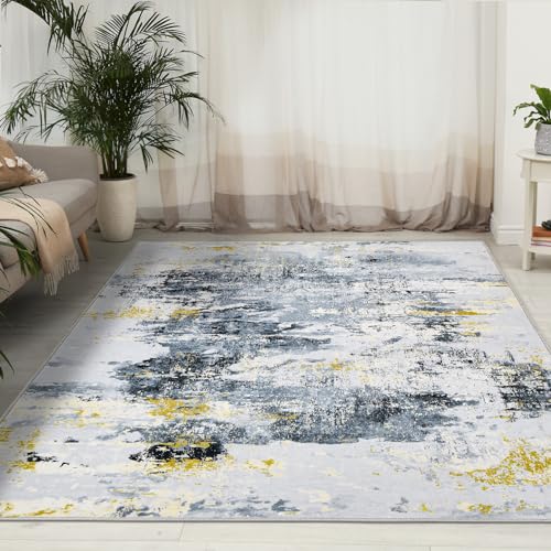 WONGS BEDDING Teppich Wohnzimmer Schlafzimmer Kurzflor Teppiche Waschbar Weich rutschfest Moderne Abstrakt Design, Weiß Grau, 80x150 cm von WONGS BEDDING