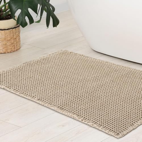 WONGS BEDDING Waffel Badematte,Super Saugfähige Badezimmerteppich,rutschfeste Badteppich für Badezimmerboden Badvorleger Waschbar mit Quasten Ultraweich,Beige 90x60cm WONGS BEDDING Waffel Badematte,Super Saugfähige Badezimmerteppich,rutschfeste Badteppich für Badezimmerboden Badvorleger Waschbar mit Quasten Ultraweich,Beige 90x60cm von WONGS BEDDING