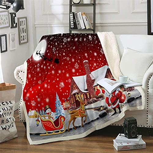 WONGS BEDDING Weihnachts Kuscheldecke 150x200 Weihnachten Sherpa Fleece Decke zweiseitige Weihnachtsmann Wohndecke Weiche Dicke Decke als Sofadecke Couchdecke Überwürfe von WONGS BEDDING
