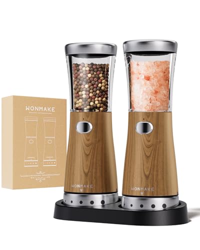 WONMAKE Salz und Pfeffermühlen Elektrische 2er Set mit USB Wiederaufladbarer, Verbesserte 4.5oz große Kapazität Gewürzmühle elektrisch, Einstellbare Grobheit mit LED-Licht, Ideal für die Küche (Wood) WONMAKE Salz und Pfeffermühlen Elektrische 2er Set mit USB Wiederaufladbarer, Verbesserte 4.5oz große Kapazität Gewürzmühle elektrisch, Einstellbare Grobheit mit LED-Licht, Ideal für die Küche (Wood) von WONMAKE