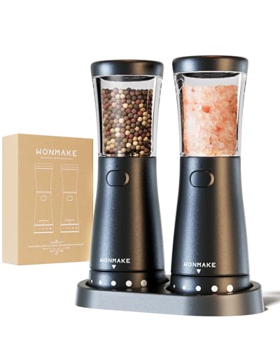 WONMAKE Salz und Pfeffermühlen Elektrische 2er Set mit USB Wiederaufladbarer,Verbesserte 4.5oz große Kapazität Gewürzmühle elektrisch,Einstellbare Grobheit mit LED-Licht, Ideal für die Küche (Schwarz) WONMAKE Salz und Pfeffermühlen Elektrische 2er Set mit USB Wiederaufladbarer,Verbesserte 4.5oz große Kapazität Gewürzmühle elektrisch,Einstellbare Grobheit mit LED-Licht, Ideal für die Küche (Schwarz) von WONMAKE