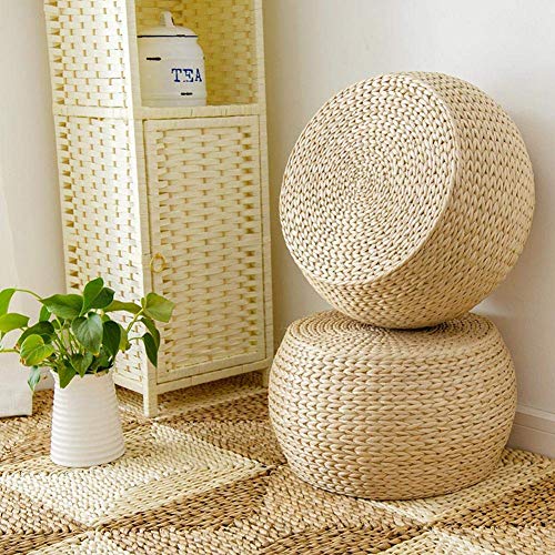 WONS Fußbank Pouffe Stuhl Rattan Stroh Poufs Handgestrickte Geflochtene Fuß Hocker Kunst-Dekoration von WONS