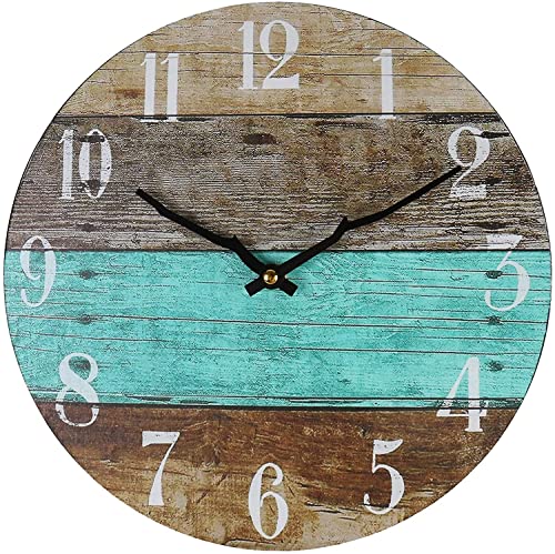 WONZOM Coastal Beach Spliced Wanduhr Nicht tickend Holz 12 Zoll Runde Holz Maserung Distressed Wanduhr Batteriebetriebene rustikale Wanddekoration für Wohnzimmer, Küche, Schlafzimmer, Büro von WONZOM