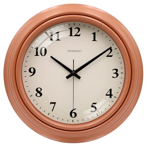WONZOM Vintage Retro Wanduhr, 25cm Ohne Tickgeräusche Lautlos Braun Wanduhr für Wohnzimmer Küche Badezimmer Schlafzimmer Schule von WONZOM