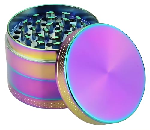 High Mc Fly Pocketgrinder Maxi - Rainbow Optik, schwarz 4-Lagig, Tabakmühle, Gewürzmühle & Kräutermühle mit Reinigungsbürste Ø 40mm (bunt) von WOO LANDO