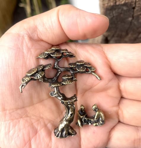WOO MANTO 2er Set Mini Kiefer Tanne Figur - kleine Baum Statue Miniatur Bonsai Dekoration Home Office Deko Geschenk das alte China(alte Männer Spielen Schach unter einem Baum) von WOO MANTO