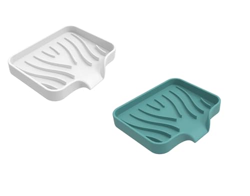 2er Set Seifenschale Silikon mit Ablauf - Seifenablage, Seifenhalter für Dusche, Küche und Bad, Weiß, Grün, Pink (Weiß & Grün) von WOO MANTO
