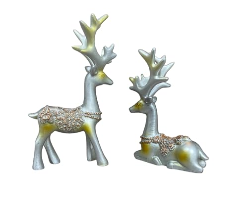 2er kleine Hirsche Silber H 11cm & 9,5cm Rentier Deko Weihnachten Weihnachtsdeko von WOO MANTO
