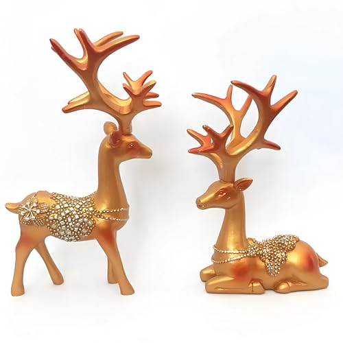 WOO Manto 2er kleine Hirsche H 11cm & 9,5cm Weihnachten Deko Adventsgesteck Weihnachtsfigur Tischdeko Weihnachtsschmuck (Gold) von WOO MANTO