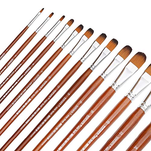 WOOAI 13 Stück Filbert Brushes Professionelle Langgriff-Pinsel Aquarell-Pinsel für Öl Acryl Nylon Haar, 13 Stück von WOOAI