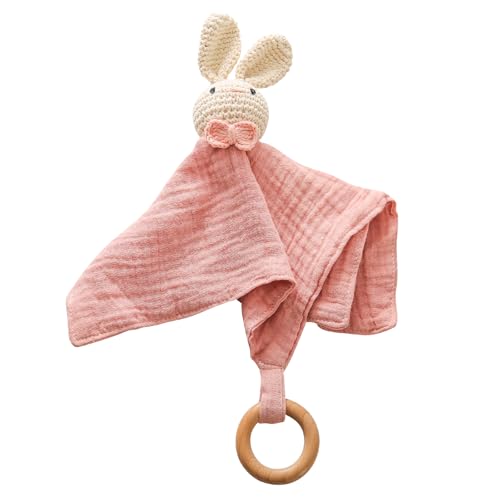 WOODEN TEETHER Schnuffeltuch Baby, Musselin Schmusetuch als Baby Geschenk zur Geburt von Junge & Mädchen Schnuffeltuch, Kuscheltier für Babys (Kaninchen) von WOODEN TEETHER