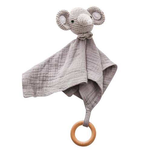 WOODEN TEETHER Schnuffeltuch Baby, Musselin Schmusetuch alsBaby Geschenk zur Geburt von Junge & Mädchen Schnuffeltuch, Kuscheltier für Babys und Kleinkinder ab 0+ Monaten(Elefanten) von WOODEN TEETHER