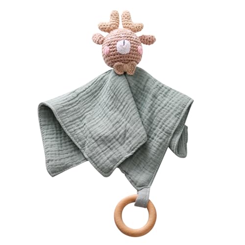 WOODEN TEETHER Schnuffeltuch Baby, Musselin Schmusetuch alsBaby Geschenk zur Geburt von Junge & Mädchen Schnuffeltuch, Kuscheltier für Babys und Kleinkinder ab 0+ Monaten (Hirsch) von WOODEN TEETHER