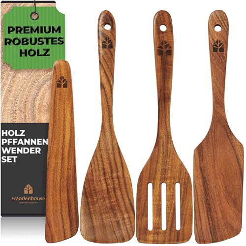 Holz Pfannenwender-Set & Kochlöffel-Set I Küchenhelfer-Set Küchenzubehör-Set – Holz-Pfannenwender Holz-Kochlöffel – Kochgeschirr Küchenutensilien Küchenset – hochwertig & nachhaltig von WOODENHOUSE LIFELONG QUALITY