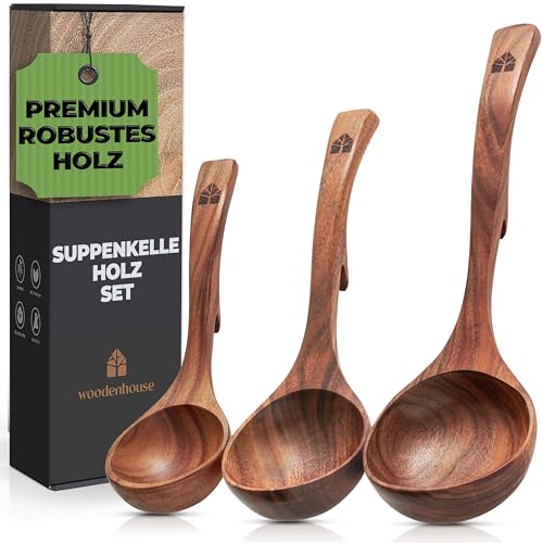 Holz Suppenkellen-Set klein & groß, Kochlöffel Suppenkellen Suppenlöffel Schopflöffel Saucenlöffel – 3-teiliges-Set – Küchenzubehör Küchenutensilien - hochwertig & nachhaltig von WOODENHOUSE LIFELONG QUALITY