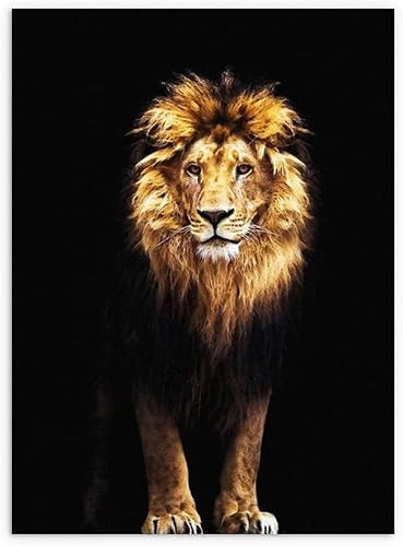 WOODEY Druck auf Leinwand, 60 x 80 cm, Rahmen, modisches goldenes Löwen-Poster, modernes kreatives Löwenbild, kreative wilde Tiere, Löwenporträt, Drucke, Wohnzimmer, nordische Dekoration von WOODEY