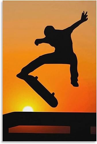 WOODEY Kunstposter, 40 x 60 cm, Rahmen, Skateboarding im Sonnenuntergang, minimalistisches Kunstposter, Leinwand-Kunstdruck, modernes Familienschlafzimmerdekor, Poster von WOODEY