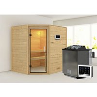 KARIBU Sauna »Mia«, inkl. 9 kW Bio-Kombi-Saunaofen mit externer Steuerung, für 3 Personen - beige von Karibu