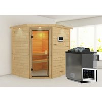 KARIBU Sauna »Mia«, inkl. 9 kW Bio-Kombi-Saunaofen mit externer Steuerung, für 3 Personen - beige von Karibu