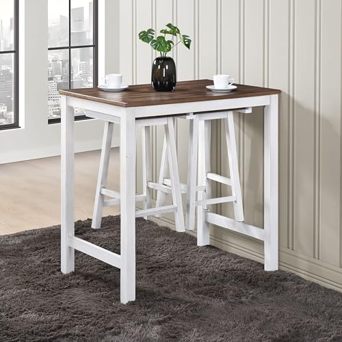 WOODHOMER Kleine Kücheninsel mit Sitzgelegenheiten, modernes Bauernhaus, 3-teiliges Esszimmer-Set, Thekenhöhe, Massivholz, platzsparendes Frühstücks-Pub-Set für 2 Personen, ideal für kleines Zuhause WOODHOMER Kleine Kücheninsel mit Sitzgelegenheiten, modernes Bauernhaus, 3-teiliges Esszimmer-Set, Thekenhöhe, Massivholz, platzsparendes Frühstücks-Pub-Set für 2 Personen, ideal für kleines Zuhause von WOODHOMER