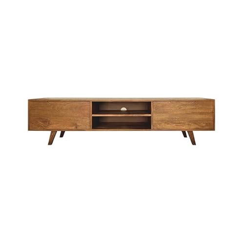 WOODIVE TV Stand Ragnar - 180 cm, zeitlos, handgefertigt aus Massivholz, minimalistisches, rechteckiges Design (Bernstein) von WOODIVE