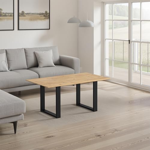 WOODLIVE DESIGN BY NATURE Arto Massivholztisch Couchtisch Beistelltisch in Wildeiche, rustikaler Wohnzimmertisch mit schwarzem Gestell in U-Form, Größe:100 x 60 cm von WOODLIVE DESIGN BY NATURE