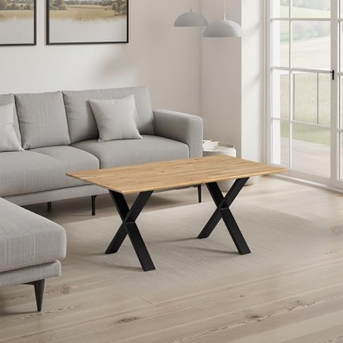 WOODLIVE DESIGN BY NATURE Arto Massivholztisch Couchtisch Beistelltisch in Wildeiche, rustikaler Wohnzimmertisch mit schwarzem Gestell in X-Form, Größe:100 x 60 cm von WOODLIVE DESIGN BY NATURE