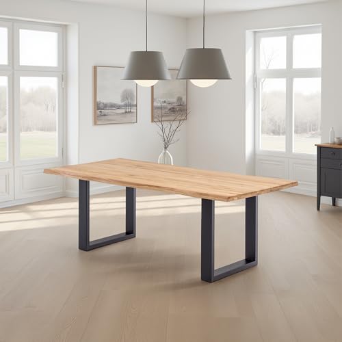 WOODLIVE DESIGN BY NATURE Brian Massivholztisch in Wildeiche, massiver Esstisch mit Baumkante, rustikaler Esszimmertisch mit schwarzen Stahlkufen Größe:180x100 WOODLIVE DESIGN BY NATURE Brian Massivholztisch in Wildeiche, massiver Esstisch mit Baumkante, rustikaler Esszimmertisch mit schwarzen Stahlkufen Größe:180x100 von WOODLIVE DESIGN BY NATURE