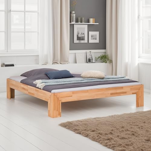WOODLIVE DESIGN BY NATURE Massivholz-Bett Selina 200 x 200 cm aus Kernbuche, als Doppel- und Jugend-Bett verwendbar inkl. Lattenrost von WOODLIVE DESIGN BY NATURE