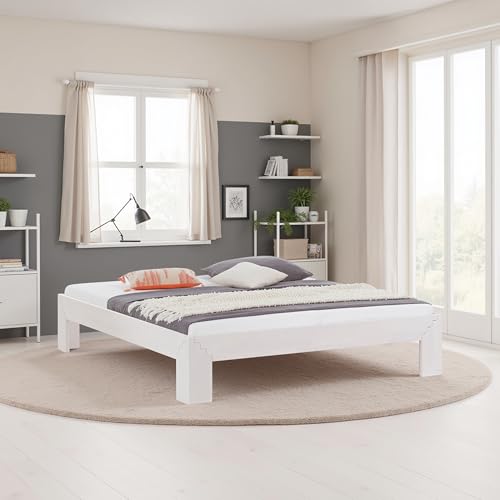 WOODLIVE DESIGN BY NATURE Massivholz-Bett Selina weiß 160 x 200 cm aus Kernbuche, als Doppel- und Jugend-Bett verwendbar inkl. Lattenrost von WOODLIVE DESIGN BY NATURE